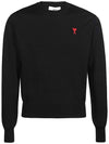 Heart Embroidered Logo Crew Neck Knit Top Black - AMI - BALAAN 2