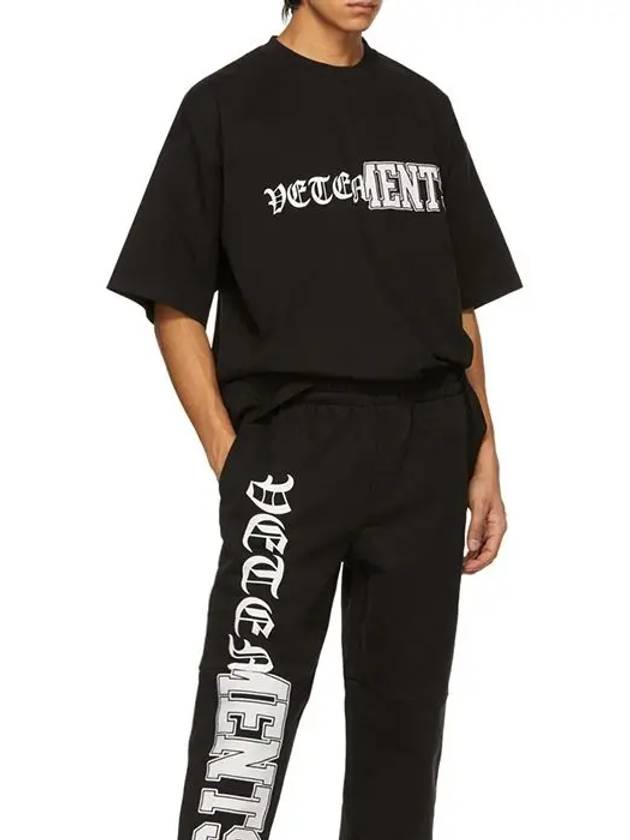 Vertical Cut Up Mix Logo Print Cotton Overfit Short Sleeve TShirt Black - VETEMENTS - BALAAN 4