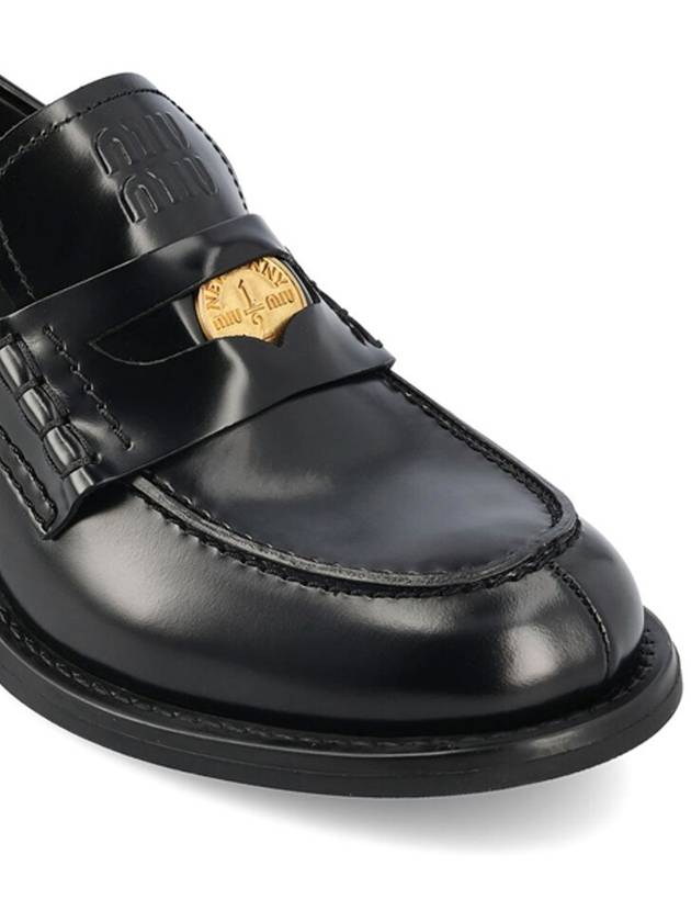 Penny Brushed Heel Leather Loafer Black - MIU MIU - BALAAN 5