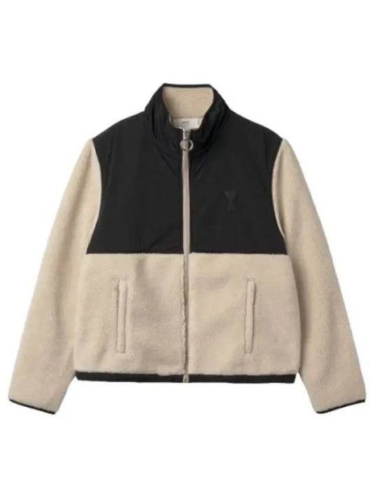 Heart Logo Fleece Jacket Natural Black - AMI - BALAAN 1