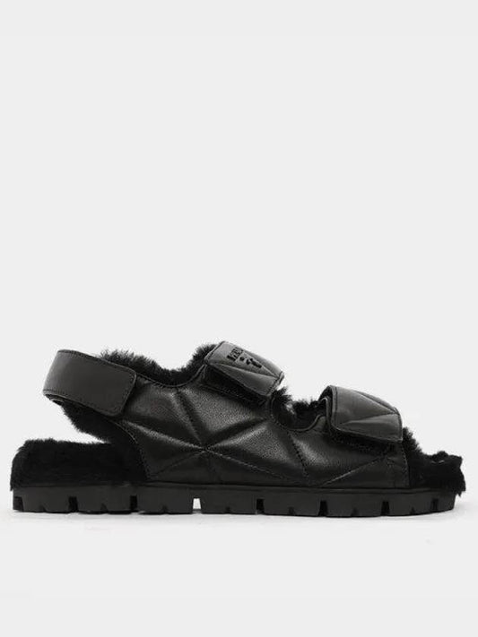 Logo Quilted Nappa Fur Sandals Black - PRADA - BALAAN 2