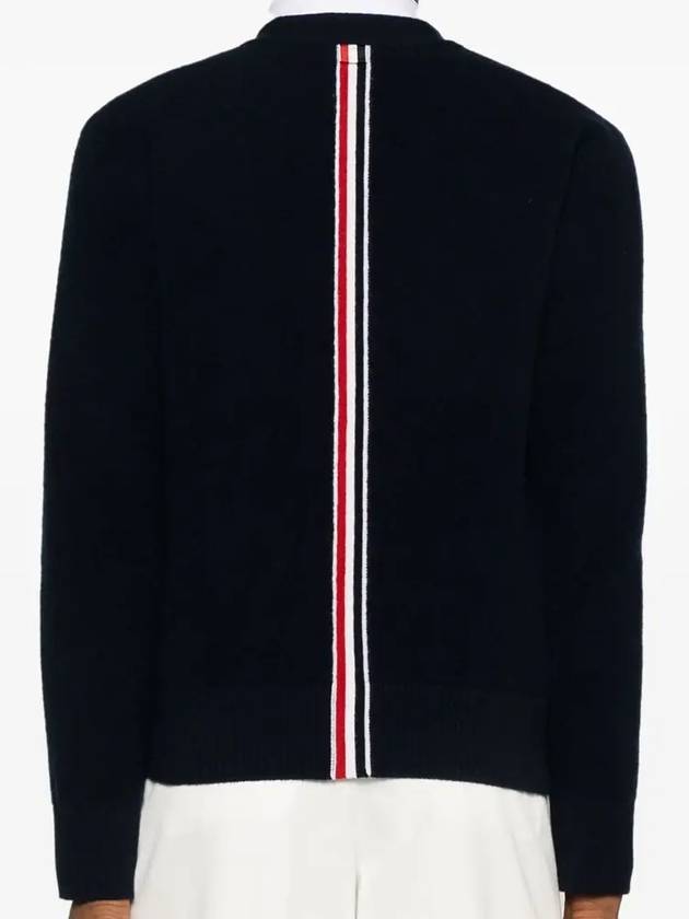 Brushed Effect Virgin Wool Cardigan Navy - THOM BROWNE - BALAAN 5