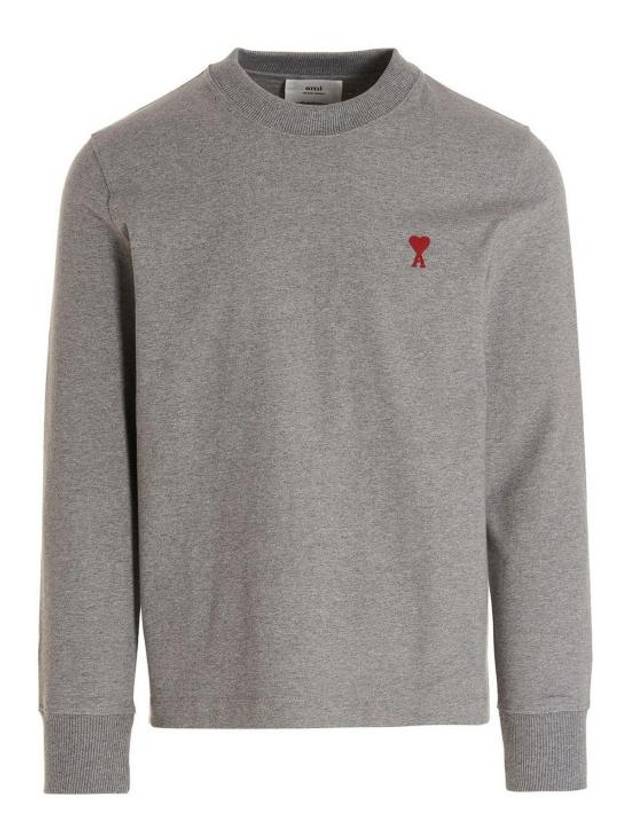 Small Heart Logo Long Sleeve T-Shirt Grey - AMI - BALAAN 2