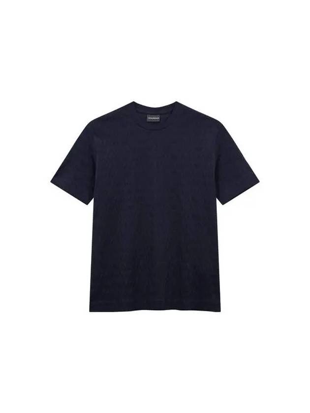 Men s Logo Jacquard Crew Neck T Shirt Navy - EMPORIO ARMANI - BALAAN 1