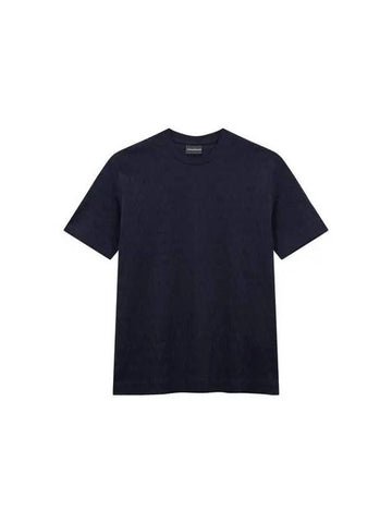 Men s Logo Jacquard Crew Neck T Shirt Navy - EMPORIO ARMANI - BALAAN 1