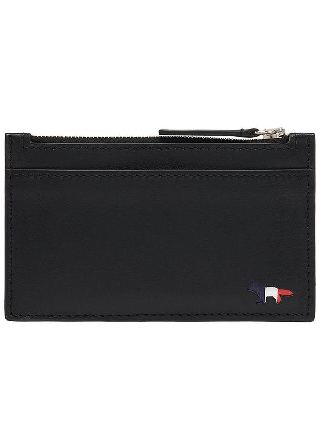 Tricolor Fox Long Zippered Leather Card Wallet Black - MAISON KITSUNE - BALAAN 2