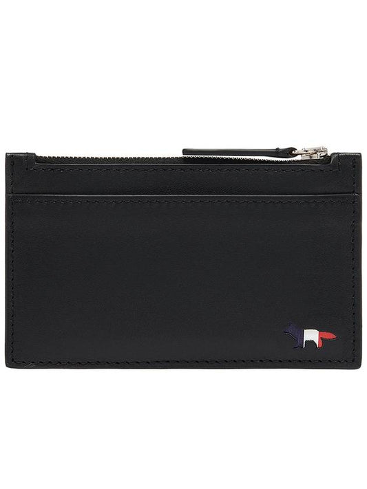 Tricolor Fox Long Zippered Card Wallet Black - MAISON KITSUNE - BALAAN.