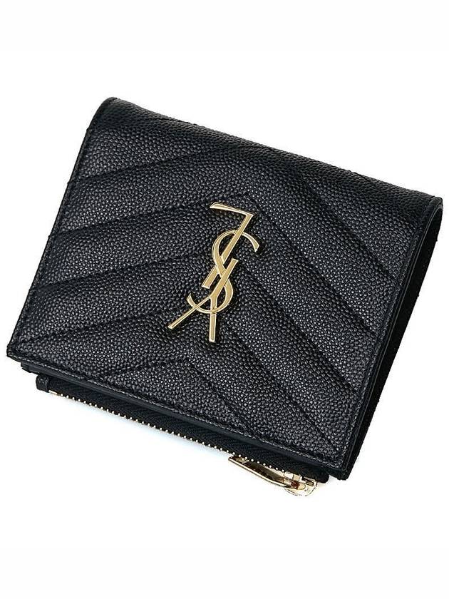 Cassandre Matelasse Grain De Poudre Embossed Leather Half Wallet Black - SAINT LAURENT - BALAAN 6