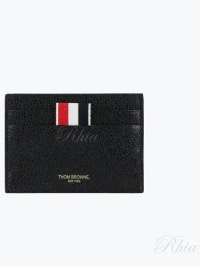 Stripe Note Compartment Pebble Grain Leather Card Wallet Black - THOM BROWNE - BALAAN 2