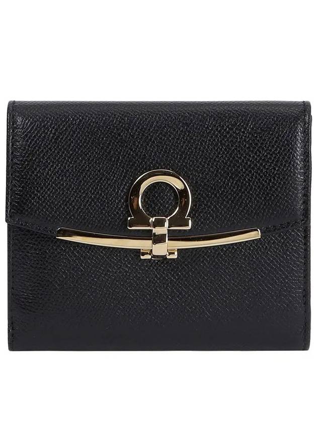 Gancini Leather Half Wallet Black - SALVATORE FERRAGAMO - BALAAN 2