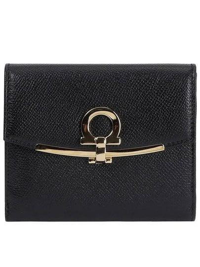 Gancini Leather Half Wallet Black - SALVATORE FERRAGAMO - BALAAN 2