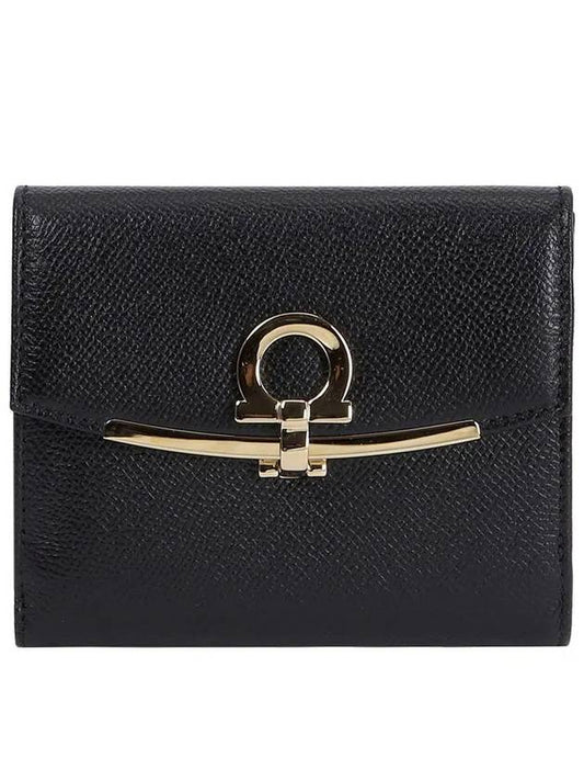 Gancini Leather Half Wallet Black - SALVATORE FERRAGAMO - BALAAN 2