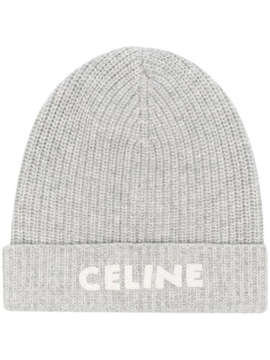 Logo Ribbed Wool Beanie Light Grey - CELINE - BALAAN 1