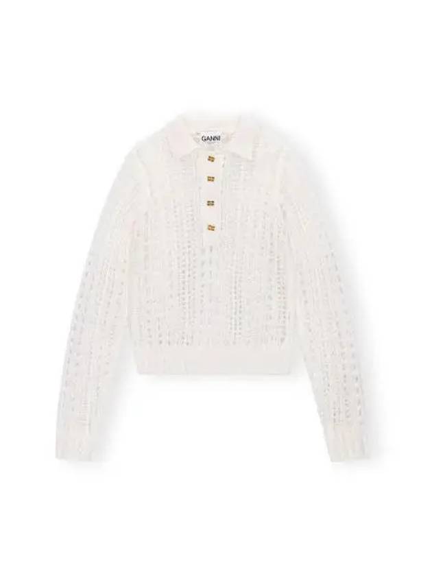 Mohair Lace Polo Knit Top White - GANNI - BALAAN 2