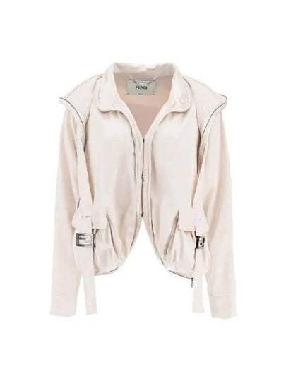 FF Baguette Pocket Satin Zip-Up Jacket Beige - FENDI - BALAAN 2