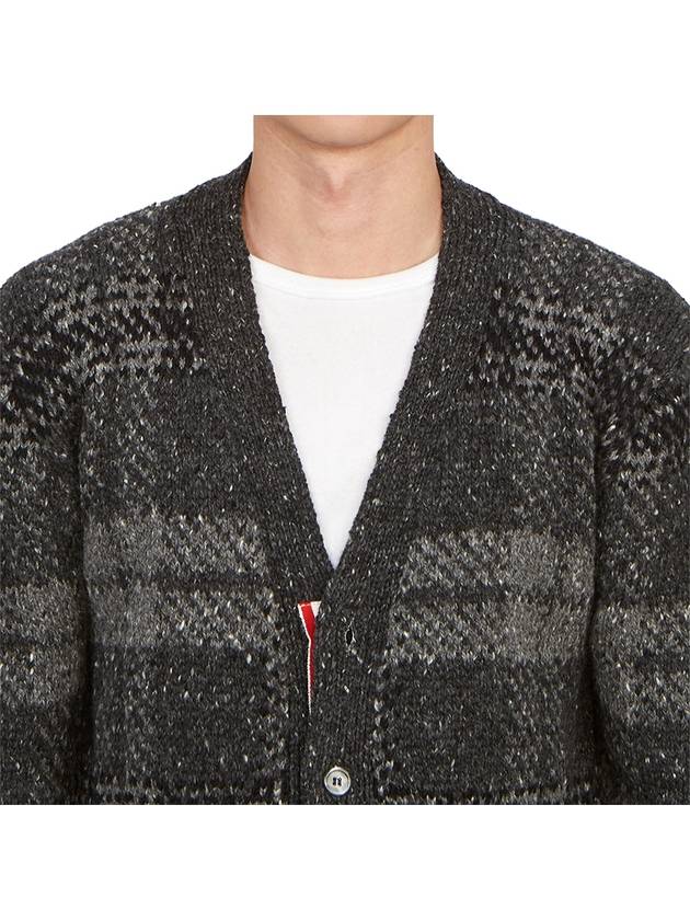 Donegal Tartan Stripe V-Neck Cardigan Grey - THOM BROWNE - BALAAN 9