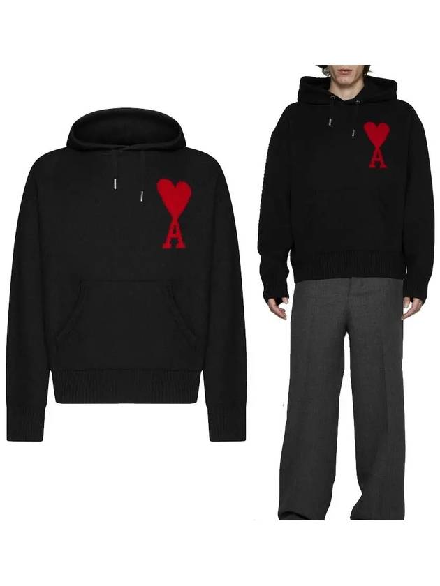 Big Heart Logo Wool Hoodie Black - AMI - BALAAN 2