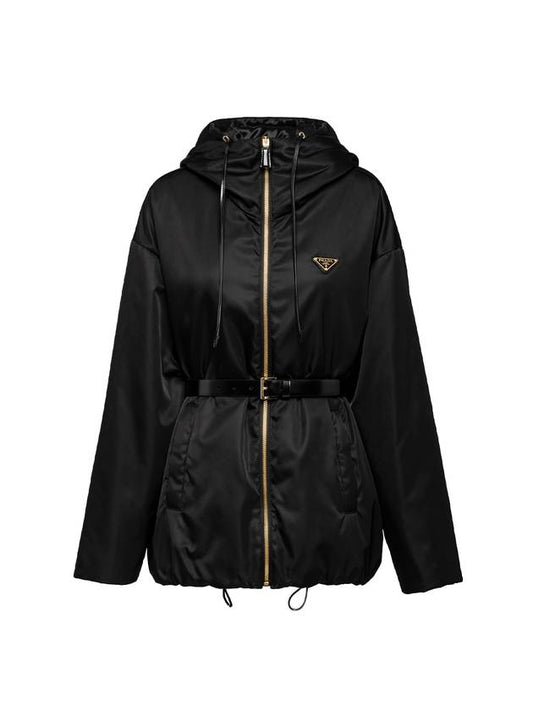 Re-Nylon Hooded Jacket Black - PRADA - BALAAN 1