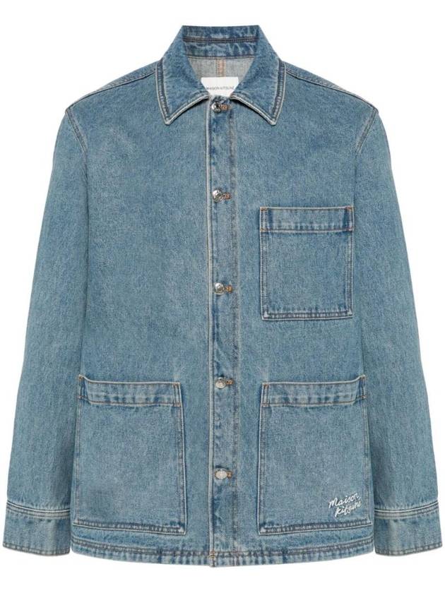 Workwear Fox Embroidery Denim Jacket Blue - MAISON KITSUNE - BALAAN 1