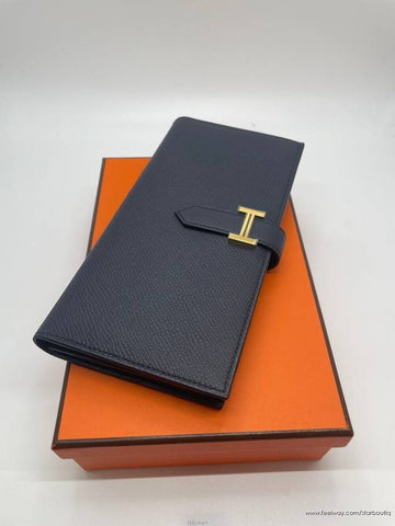 Navy gold bean long wallet - HERMES - BALAAN 1