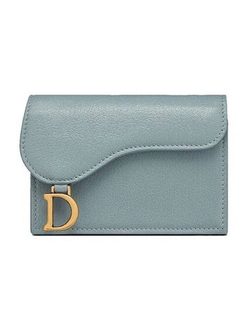 Saddle Bloom Goatskin Flap Card Wallet Cloud Blue - DIOR - BALAAN 1