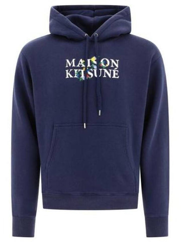 Flowers Comfort Logo Print Hoodie Ink Blue - MAISON KITSUNE - BALAAN 1