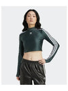 3 Stripe Cropped Long Sleeve T-Shirt Mineral Green - ADIDAS - BALAAN 2