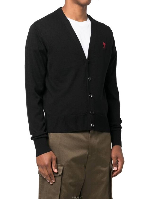 Red Heart Logo Merino Wool Cardigan Black - AMI - BALAAN 4