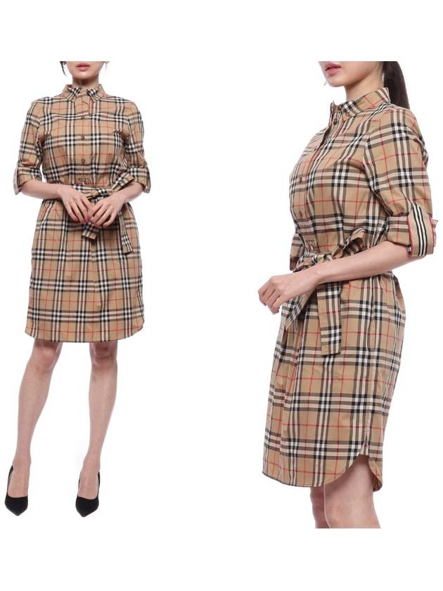 Vintage Check Stretch Cotton Tie-Waist Shirt Dress Beige - BURBERRY - BALAAN 3