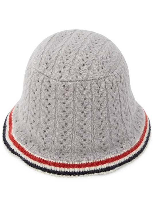 Striped Wool Silk Cashmere Bucket Hat Grey - THOM BROWNE - BALAAN 2