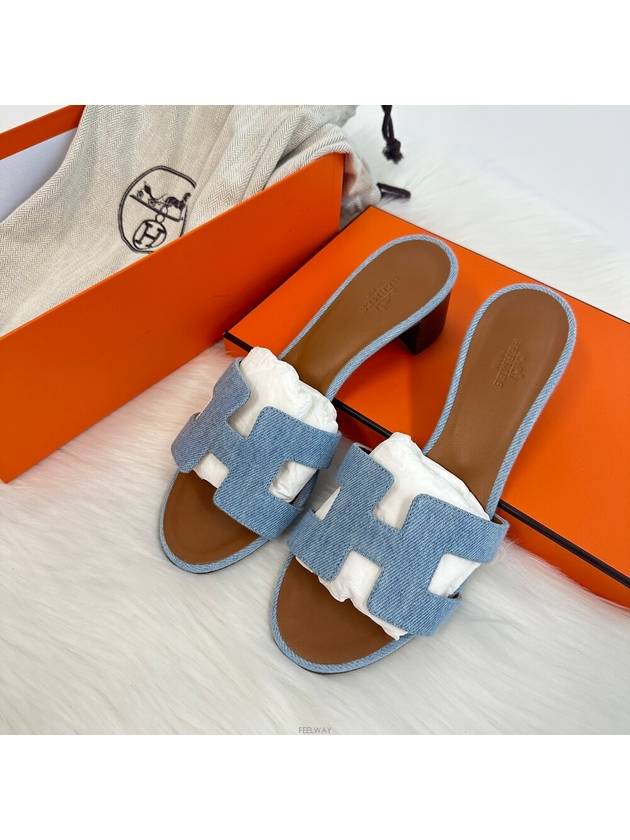 Oasis Denim Sandals Slippers H211250ZH - HERMES - BALAAN 1