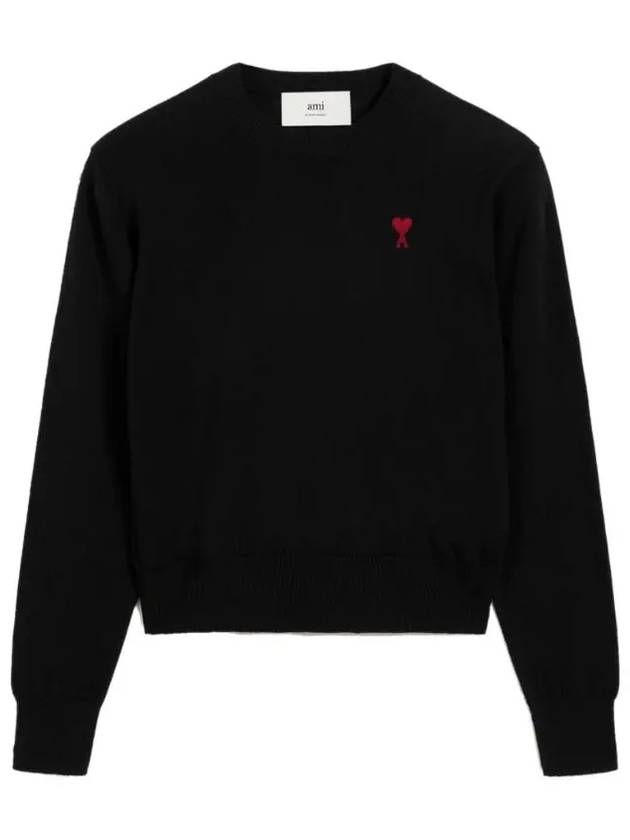 Heart Logo Crew Neck Merino Wool Knit Top Black - AMI - BALAAN 2