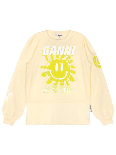 Women's Sun Smile Printing Long Sleeve T-Shirt Beige - GANNI - BALAAN 1