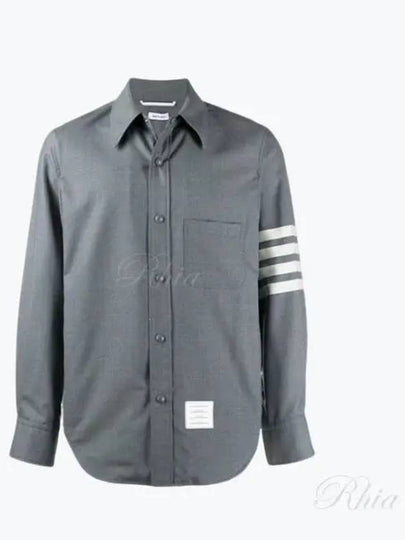 4 Bar Stripe Plain Weaving Wool Long Sleeve Shirt Grey - THOM BROWNE - BALAAN 2