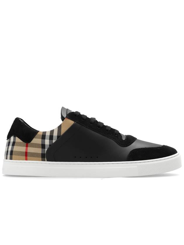 Checked Leather Suede Low Top Sneakers Black - BURBERRY - BALAAN 2