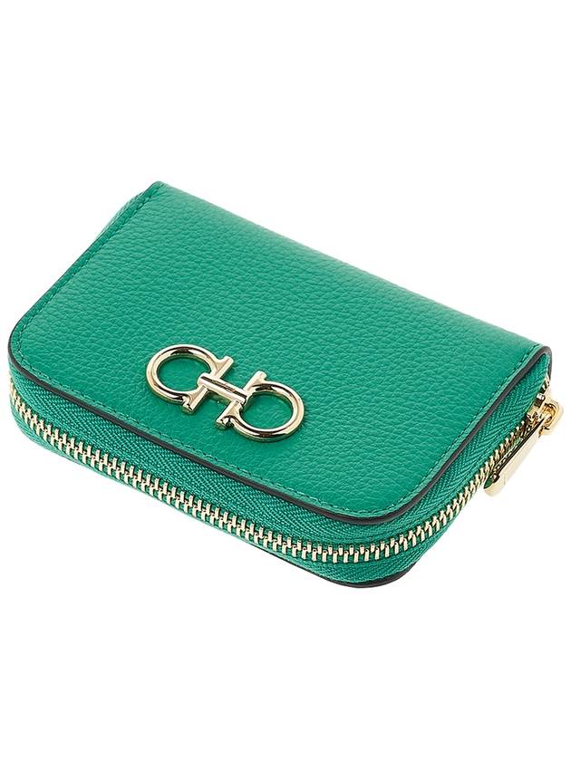 Women's Gancini Logo Zipper Card Wallet Green - SALVATORE FERRAGAMO - BALAAN 5