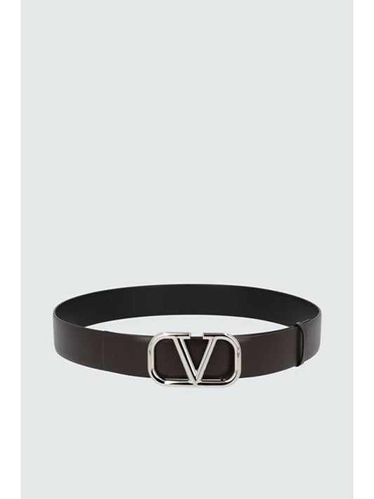 V Logo Signature Leather Belt Black Brown - VALENTINO - BALAAN 1