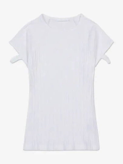 Ribbed Cut Out Cotton Short Sleeve T-shirt White - HELMUT LANG - BALAAN 2