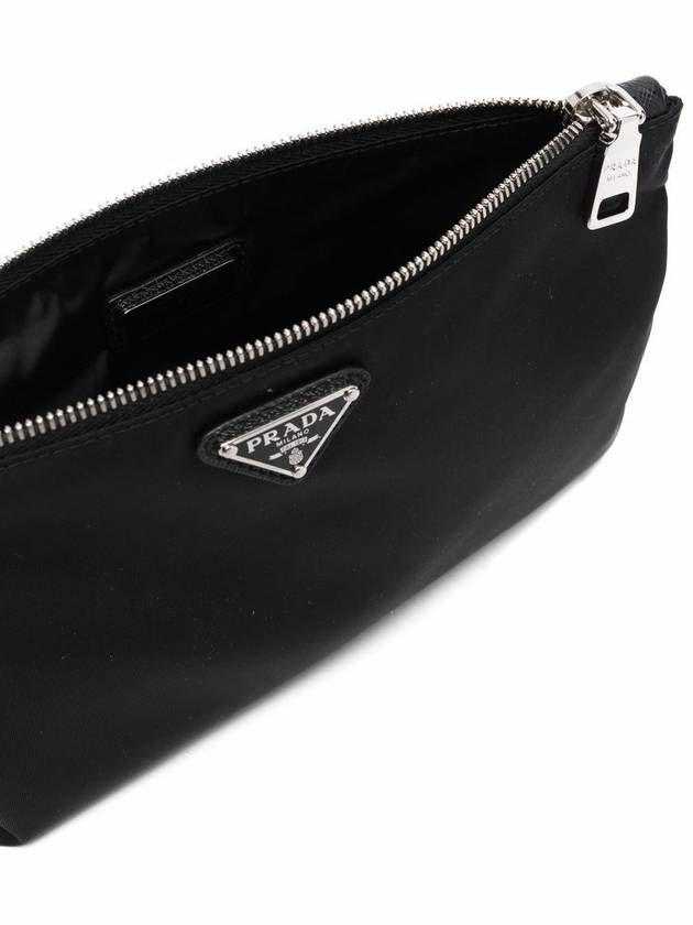 Saffiano Re Nylon Leather Strap Clutch Black - PRADA - BALAAN 4
