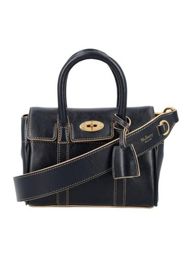 Contrast Raw Edge Mini Bayswater Tote Bag Dark Navy - MULBERRY - BALAAN 1