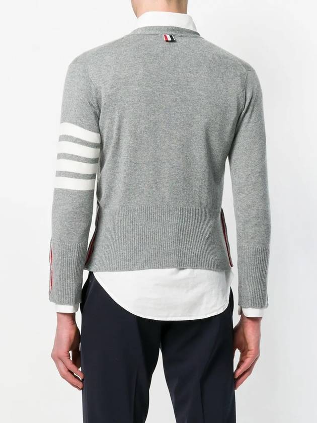 cashmere diagonal short V-neck cardigan medium gray - THOM BROWNE - BALAAN 5