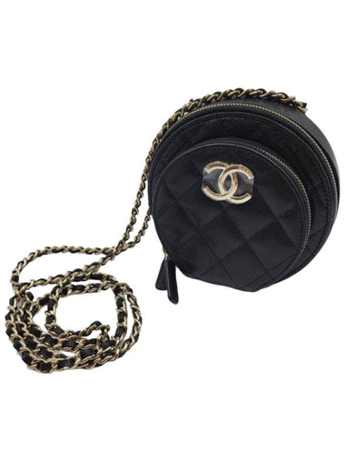 Round Chain Caviar Mini Bag Black - CHANEL - BALAAN 1