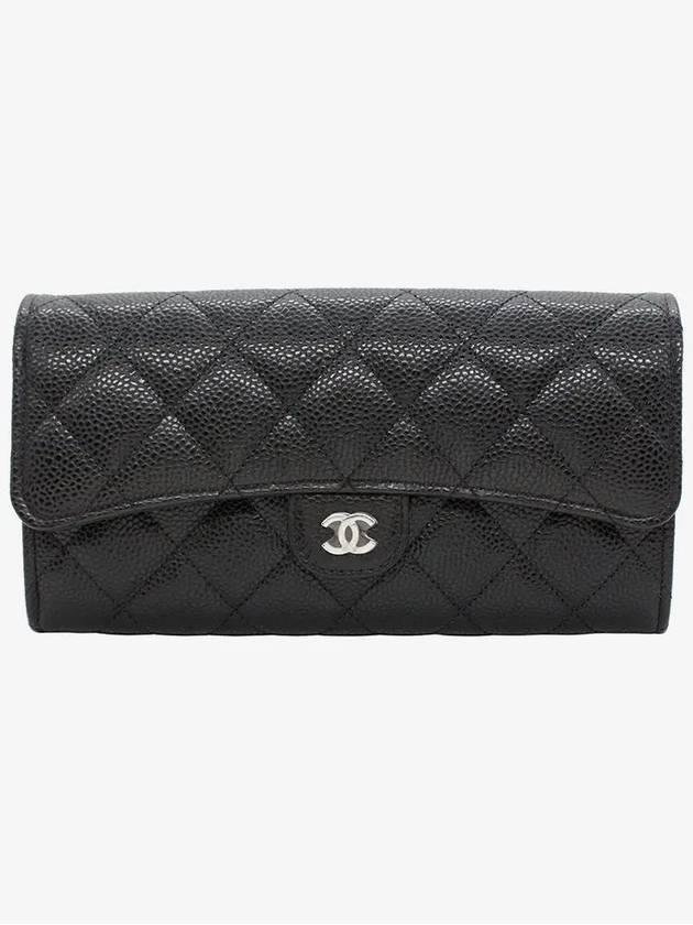 Silver Hardware Classic Caviar CC Logo Flap Long Wallet Black - CHANEL - BALAAN 2