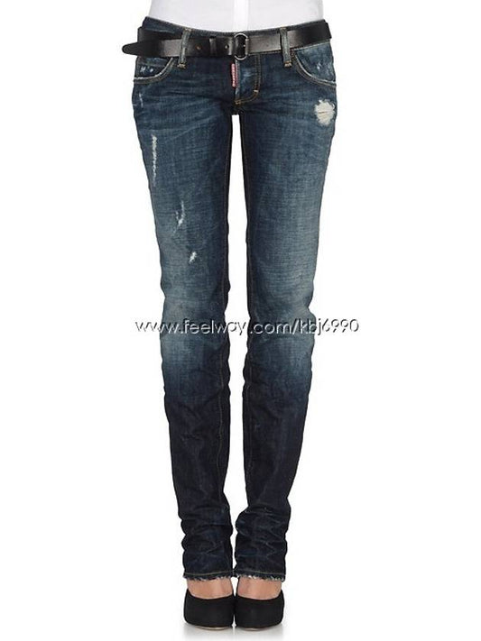 Women's Deep Blue Wrinkle Washing Slim Jeans 75LA0342 - DSQUARED2 - BALAAN 2