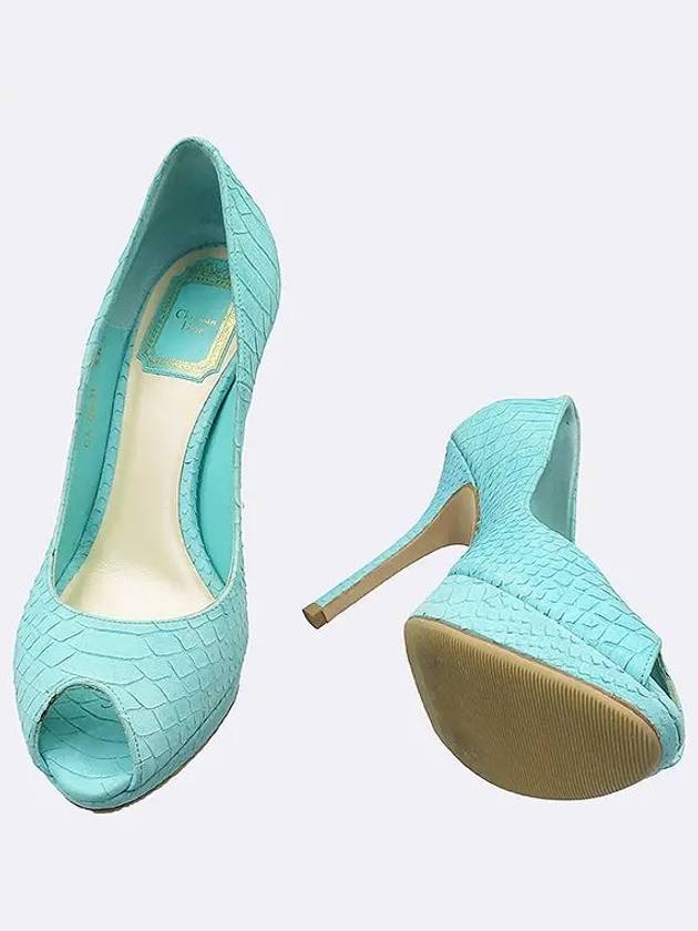 Mint color python pattern women s open toe pumps heel 235MM - DIOR - BALAAN 3