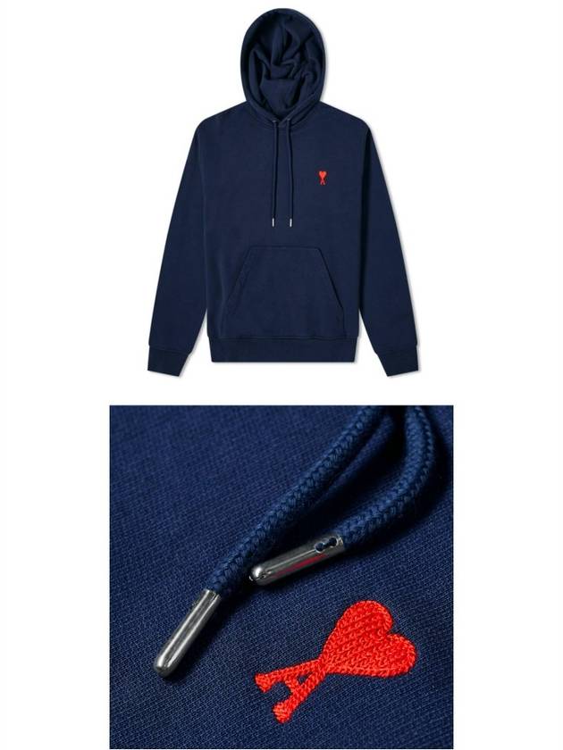 Men's Small Heart Logo Hoodie Navy - AMI - BALAAN.