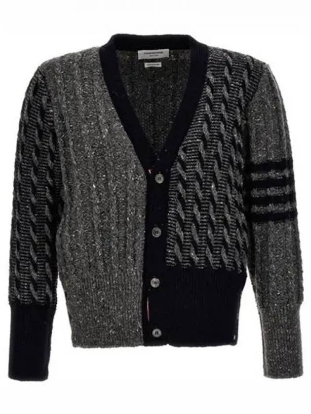 Funmix Donnyroll Cable 4 Bar V-Neck Cardigan Medium Grey - THOM BROWNE - BALAAN 2