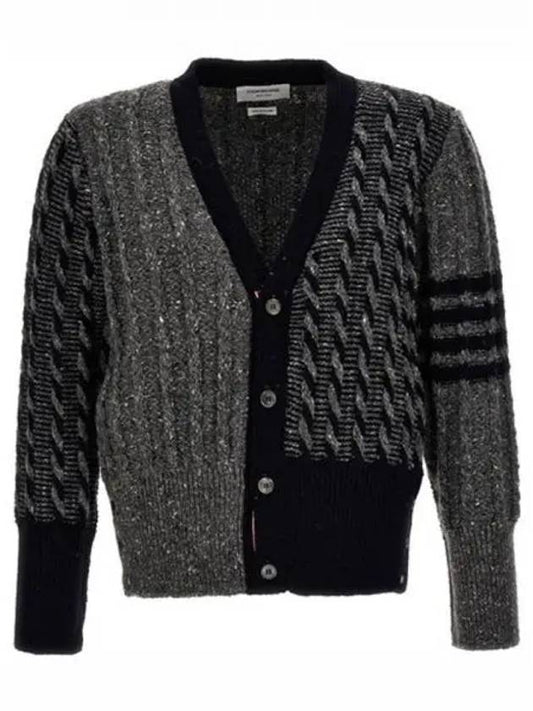 Funmix Cable Classic V neck Cardigan Mad Gray Men s Jacket 270292 - THOM BROWNE - BALAAN 1