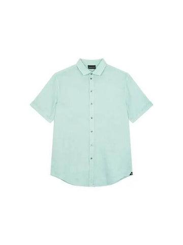 Men s Short Sleeve Linen Shirt Light Green 271822 - EMPORIO ARMANI - BALAAN 1