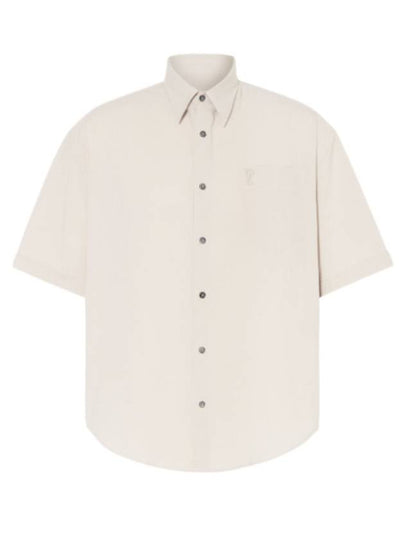 Embroidered Logo Short Sleeve Shirt Beige - AMI - BALAAN 2